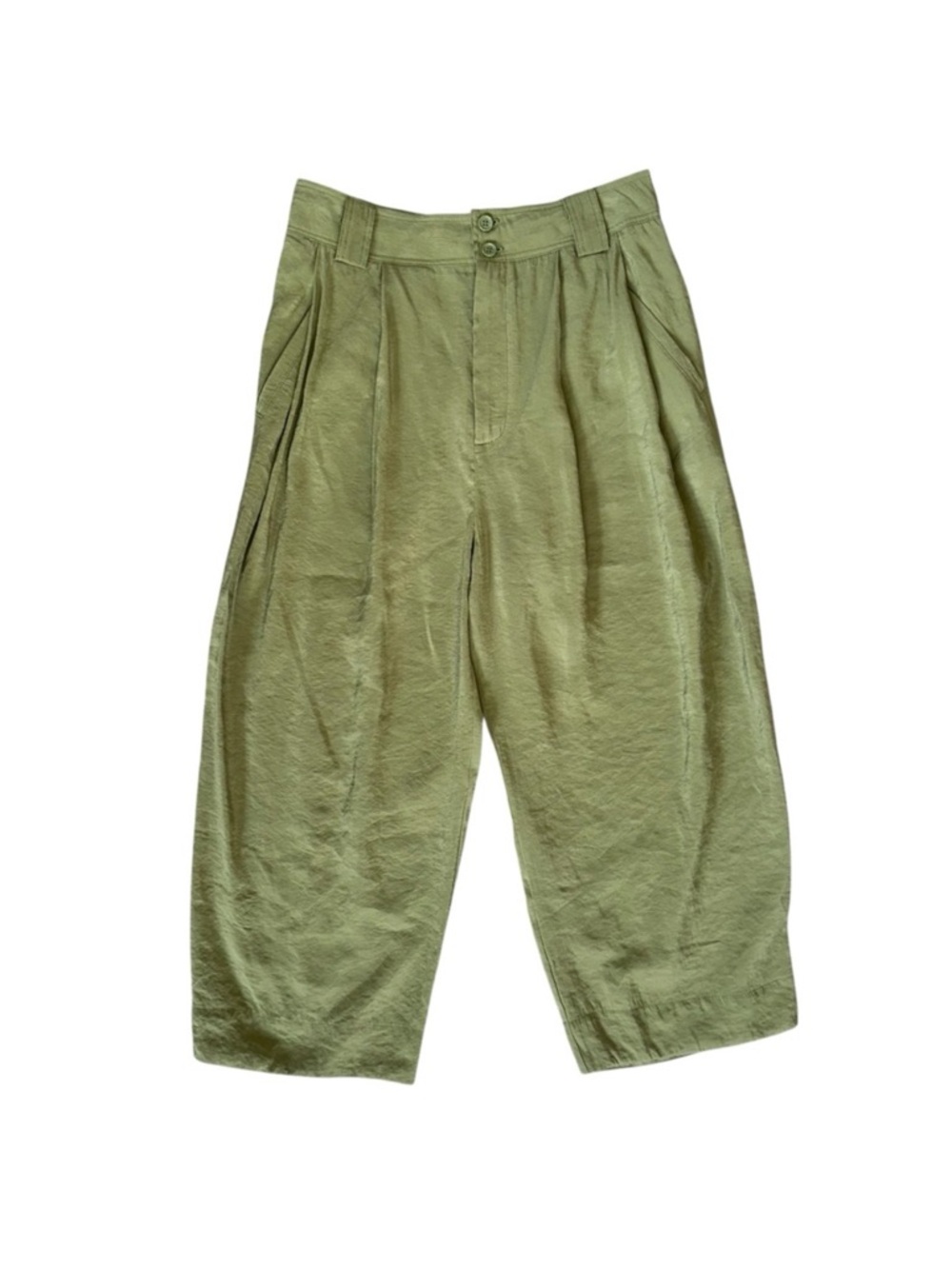 Anthropologie Olive Green Pleated Flowy Barrel Leg Cropped Trousers Size 4